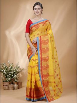 DipDiya - Yellow Aloka Tant Saree with Unstitched Blouse