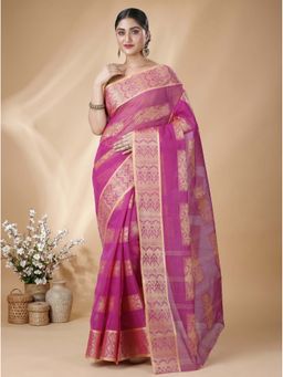 DipDiya - Pink Strip Suparna Tant Saree with Unstitched Blouse