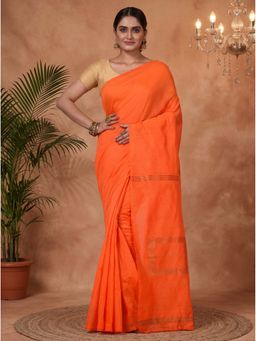 DipDiya - Orange Traditional Bengal Handloom Saree with Unstitched Blouse