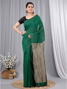 DipDiya - Green Traditional Bengal Kesh Than Handloom Saree with Unstitched Blouse
