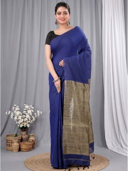 DipDiya - Blue Traditional Bengal Kesh Than Handloom Saree with Unstitched Blouse