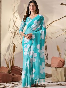 Odette - Sky Blue Georgette Saree with Unstitched Blouse