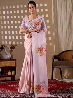Odette - Light Pink Satin Saree with Unstitched Blouse