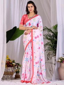 Odette - Pink Satin Saree with Unstitched Blouse
