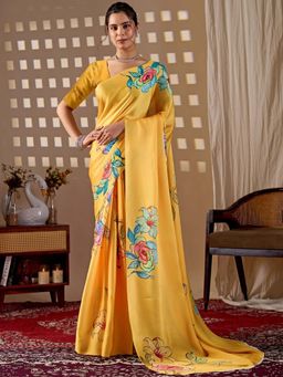 Odette - Yellow Satin Saree with Unstitched Blouse