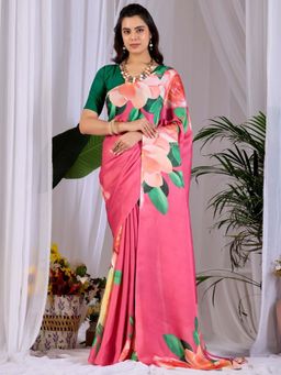 Odette - Pink Satin Saree with Unstitched Blouse