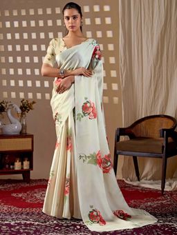 Odette - Off White Satin Saree with Unstitched Blouse