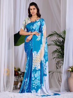 Odette - Blue Satin Saree with Unstitched Blouse