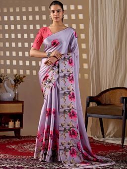 Odette - Lavender Satin Saree with Unstitched Blouse