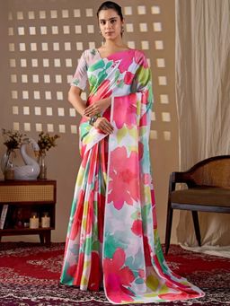 Odette - Multi-Colour Satin Saree with Unstitched Blouse