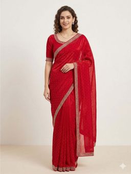 Odette - Red Silk Blend Saree with Unstitched Blouse