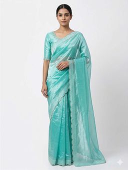 Odette - Sky Blue Silk Blend Saree with Unstitched Blouse