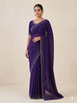 Odette - Violet Silk Blend Saree with Unstitched Blouse