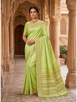 Anjaneya Sarees - Green Banarasi Silk Kanjivaram Saree with Unstitched Blouse