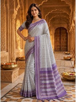Anjaneya Sarees - Grey Banarasi Silk Kanjivaram Saree with Unstitched Blouse