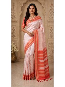 Anjaneya Sarees - Peach Banarasi Silk Kanjivaram Saree with Unstitched Blouse