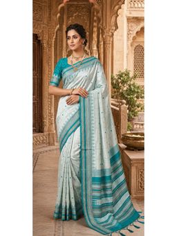 Anjaneya Sarees - Teal Banarasi Silk Kanjivaram Saree with Unstitched Blouse