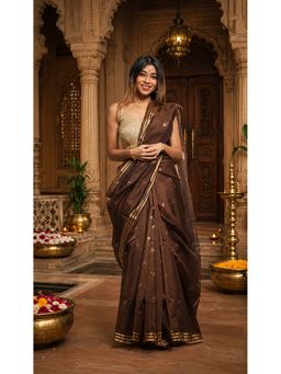 AMRUTKALA SAREES - Brown Cotton Silk Kanjivaram Saree with Unstitched Blouse