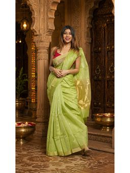 AMRUTKALA SAREES - Green Cotton Silk Kanjivaram Saree with Unstitched Blouse