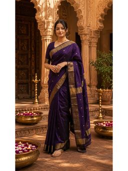 AMRUTKALA SAREES - Purple Cotton Silk Kanjivaram Saree with Unstitched Blouse