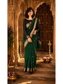 AMRUTKALA SAREES - Green Cotton Silk Kanjivaram Saree with Unstitched Blouse