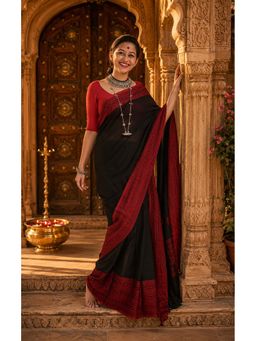 AMRUTKALA SAREES - Black Cotton Silk Kanjivaram Saree with Unstitched Blouse
