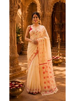 AMRUTKALA SAREES - Red Cotton Silk Kanjivaram Saree with Unstitched Blouse