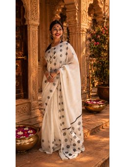 AMRUTKALA SAREES - Black Cotton Silk Kanjivaram Saree with Unstitched Blouse