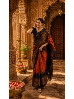 AMRUTKALA SAREES - Orange Cotton Silk Kanjivaram Saree with Unstitched Blouse