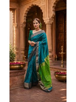 AMRUTKALA SAREES - Green Cotton Silk Kanjivaram Saree with Unstitched Blouse