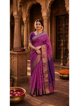 AMRUTKALA SAREES - Pink Cotton Silk Kanjivaram Saree with Unstitched Blouse