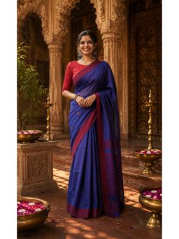 AMRUTKALA SAREES - Blue Cotton Silk Kanjivaram Saree with Unstitched Blouse