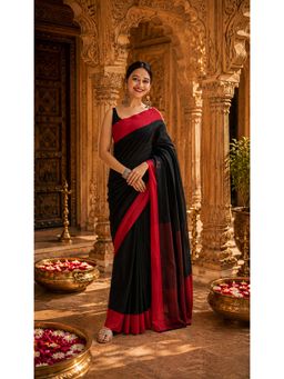 AMRUTKALA SAREES - Black Cotton Silk Kanjivaram Saree with Unstitched Blouse