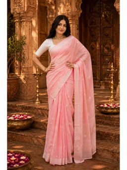 AMRUTKALA SAREES - Pink Cotton Silk Kanjivaram Saree with Unstitched Blouse