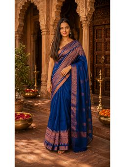 AMRUTKALA SAREES - Blue Cotton Silk Kanjivaram Saree with Unstitched Blouse