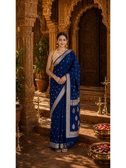 AMRUTKALA SAREES - Blue Cotton Silk Kanjivaram Saree with Unstitched Blouse