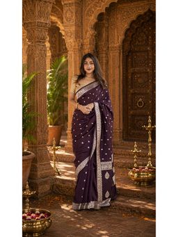 AMRUTKALA SAREES - Wine Cotton Silk Kanjivaram Saree with Unstitched Blouse
