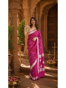 AMRUTKALA SAREES - Pink Cotton Silk Kanjivaram Saree with Unstitched Blouse