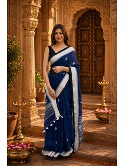 AMRUTKALA SAREES - Blue Cotton Silk Kanjivaram Saree with Unstitched Blouse
