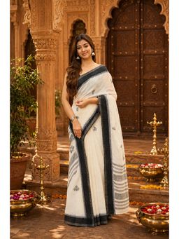 AMRUTKALA SAREES - Cream Cotton Silk Kanjivaram Saree with Unstitched Blouse