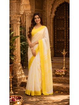 AMRUTKALA SAREES - White Cotton Silk Kanjivaram Saree with Unstitched Blouse