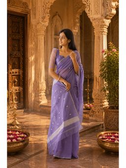 AMRUTKALA SAREES - Purple Cotton Silk Kanjivaram Saree with Unstitched Blouse