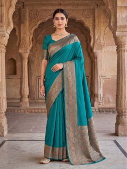 Anjaneya Sarees - Green Banarasi Silk Kanjivaram Saree with Unstitched Blouse