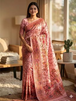 Odette - Light Pink Silk Blend Woven Saree with Unstitched Blouse