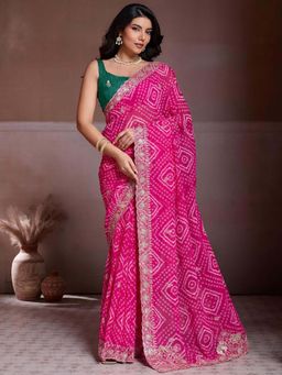 Odette - Pink Georgette Work Saree with Unstitched Blouse