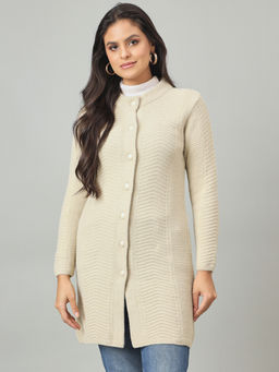Duke - Women Long Coat Regular Beige Cardigan