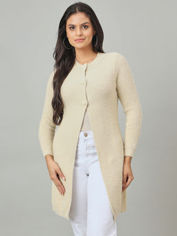 Duke - Women Long Coat Regular Beige Cardigan