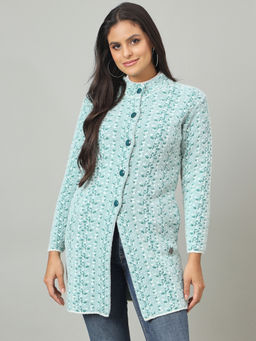 Duke - Women Long Coat Regular Green Cardigan
