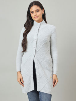 Duke - Women Long Coat Regular Grey Cardigan