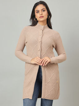 Duke - Women Long Coat Regular Brown Cardigan